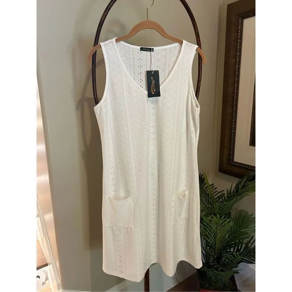White Eyelet Knit Sleeveless Dress NWT